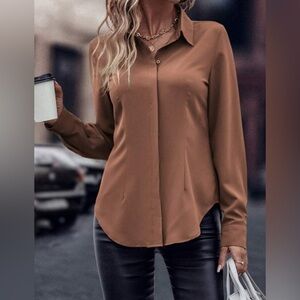 SHEIN LUNE Solid Color Long Sleeve Shirt,Long Sleeve Top